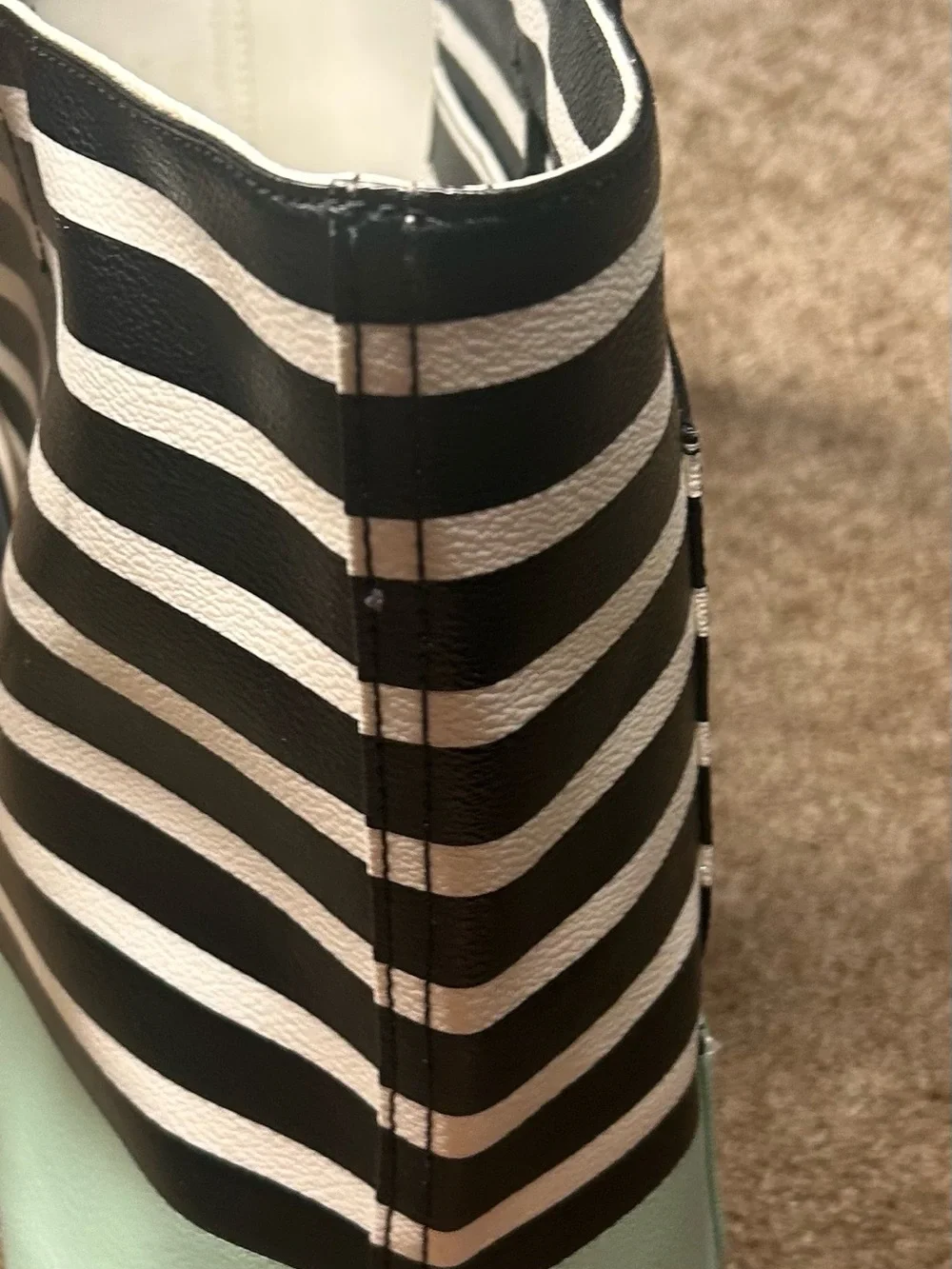 kate spade New York Black & Cream Striped Tote with Mint Base